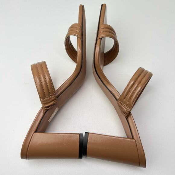 New J. Crew Evelyn Leather Double Strap Tan Neutral Heel Mule Sandals - Picture 7 of 11
